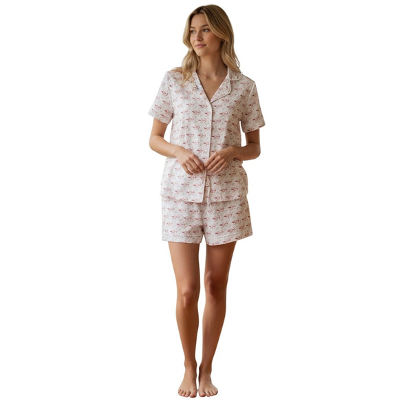 Anthropologie Ro’s Garden CORA WOMEN'S SHORT Cotton PAJAMA SET CUPID RED S